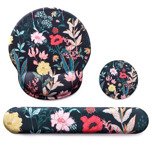 Keyboard Wrist Rest Mouse Pad with Wrist Support, Gaming Mousepad with Non-Slip Base, Ergonomic Mouse Wrist Arm Cushion Support for Home Office Laptop Computer, Easy Typing for Pain Relief, Flowers - color: Flowers