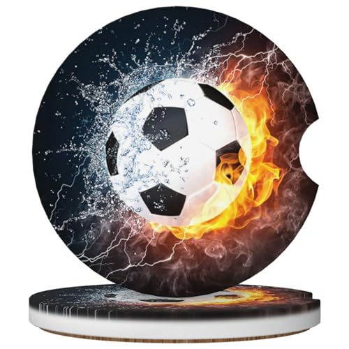 2 Pack Car Cup Holder Soccer Coasters Absorbent Ceramic Coaster for Cup Holders Fashion Car Interior Accessories for Men Drink Coaster for Women - color: Soccer