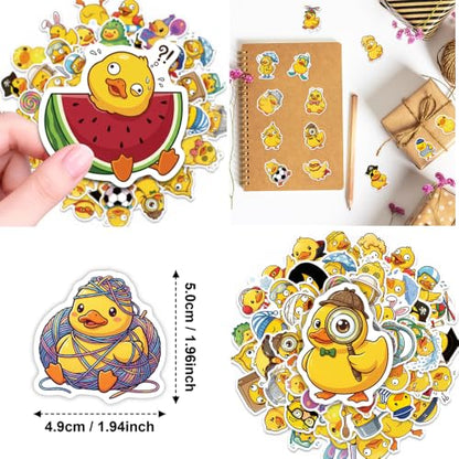 50PCS Cute Duck Stickers Waterproof Vinyl Decals | Funny Cartoon Yellow Duck Aesthetic Designs for Water Bottles, Laptops, Journals, Scrapbooking - style: duck