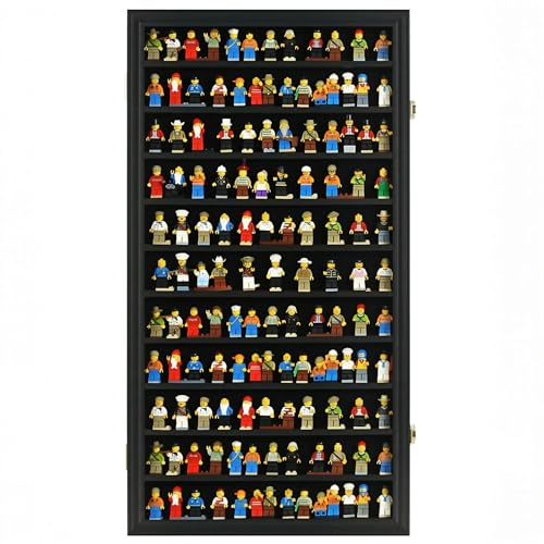 DisplayGifts Building Block Toy Minifigures Miniatures Thimble Display Case Wall Cabinet Standing Plates Included, UV Protection Door Black Finish Frame - size: X Large - Black