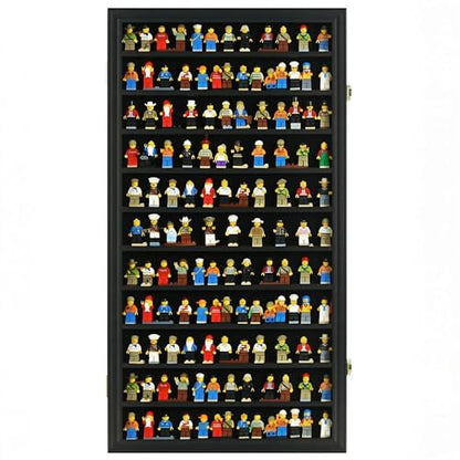 DisplayGifts Building Block Toy Minifigures Miniatures Thimble Display Case Wall Cabinet Standing Plates Included, UV Protection Door Black Finish Frame - size: X Large - Black