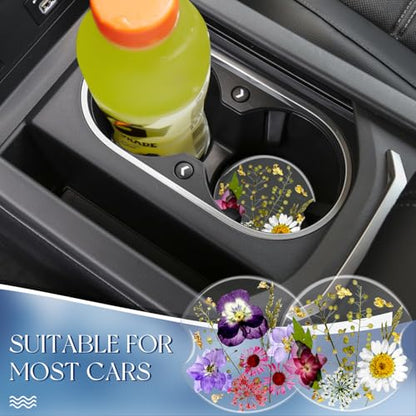 Swooflia Flower Car Cup Holder Coasters for Women - 2.75 Inch Cute Resin Clear Automotive Drink Cupholder Insert Car Accessories 2 Pack White Purple - color: White Purple
