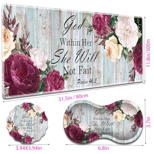 Large Gaming Mouse Pad + Mouse Wrist Rest Pad + Coaster Combination, 31.5 "x 11.8" Durable Non-Slip Extension Table Mat, Suitable for Office and Home, Bible Flower Psalm 46-5 - color: Bible Flower Psalm 46-5