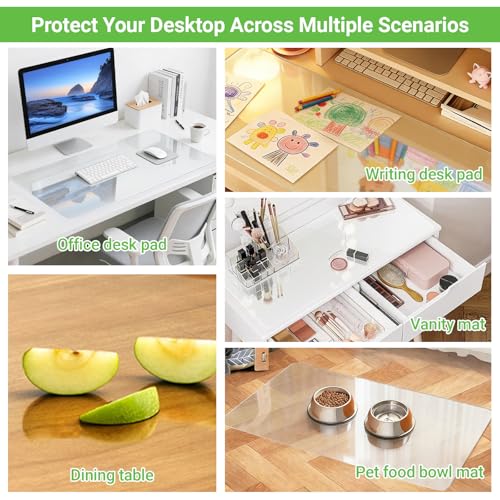 Large Clear Desk Mat, 31.5"x15.7", Office Desk Protector | Anti-Slip, Waterproof, Scratch Resistant, Safe Round Edge, Odorless, Easy Clean, Prevents Vanity Cosmetics & Pet Bowl stains - size: 31.5" x 15.7"