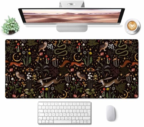Gaming Large Mouse Pad with Stitched Edges, Desk Mat, Extended Keyboard Pad, Non-Slip Rubber Base Desk Pad for Keyboard and Mouse, 35.4X15.7 inch, Fairy Forest Pattern - color: Fairy Forest Pattern, size: 35.4L x 15.7W inches