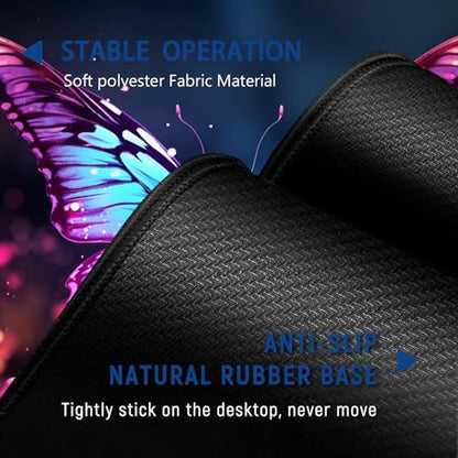 Large Mouse Pad + Keyboard Wrist Rest Set, Extended Gaming Mousepad (31.5X11.8 inch) with Non-Slip Rubber, Ergonomics Memory Foam Mouse Wrist Rest Support, Colorful Butterflies Pattern XXL Desk Pad - color: Yu-Mouse Pad-3-B48