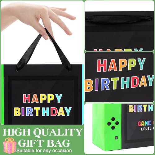 Video Game Birthday Gift Bags, 13 inch Large, with Tissue Paper and Card