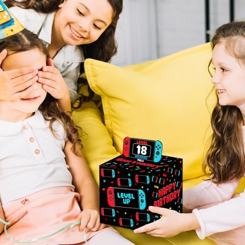 Video Game Birthday Money Pull Box with DIY Stickers for Any Ages, Happy Birthday Boxes Gifts for Money Pull Out Card, 50Pcs Transparent Bags - color: Red