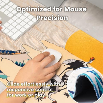 BELLEMOND Japanese Art Desk Mat | Large 31.5x11.8in Anime Mouse Pad for Keyboard & Mouse | Non-Slip Base, Water-Repellent | Original Japanese Design | Waves of Harmony - color: Waves of Harmony