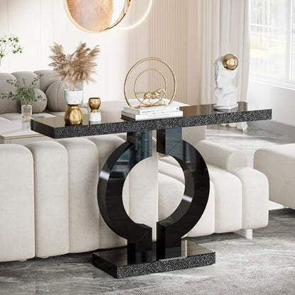 Tribesigns 43” Modern Console Table with O-Shaped Base, Entryway Sofa Table with Mirror Finish for Living Room, Hallway, Entrance (Black) - color: Black