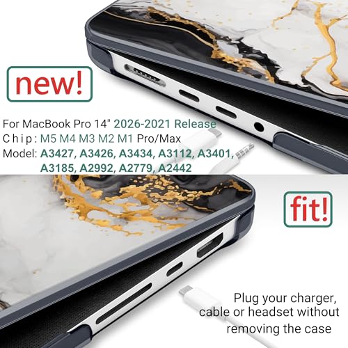 DONGKE Case for MacBook Pro 14 Inch (2026-2021 Release, M5 M4 M3 M2 M1 Pro/Max Chip), Plastic Slim Hard Shell Protective Cover with Keyboard Cover & Screen Protector, Abstract Marble - color: Abstract Marble D159
