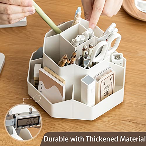 Pencil Pen Holder for Desk, 9 Slots 360 Degree Rotating Desk Organizer, Cute Pen Organizers Stationery Supplies for Office Home & Art Supply (Beige) - color: 9 Slot-Beige