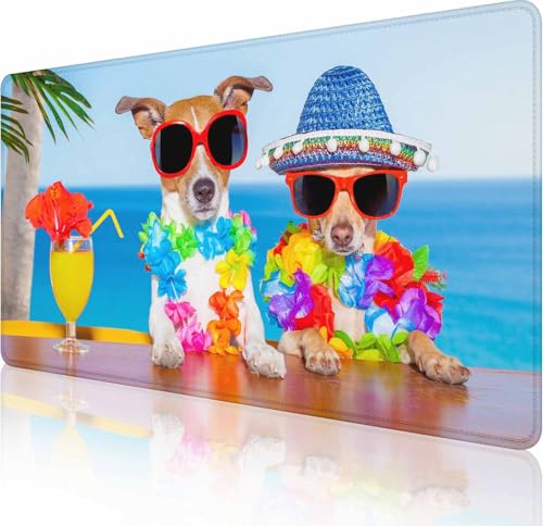 Gaming Mouse Pad, Large Beach Dog Mouse Pads for Desk, Non-Slip Rubber Base Mousepad, Keyboard Mouse Mat Desk Pad with Stitched Edges, 31.5x15.7 inch - color: Beach Dog, size: 31.5L x 15.7W inches