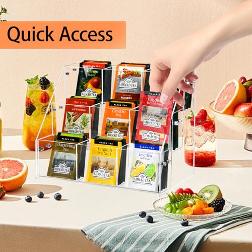 Tea Bag Organizer Holder, Acrylic Tea Packets Storage Box Container Display Stand Rack for Counter Cabinet Countertop Kitchen Office, 3 Tier - size: 3 Tier: 10.4" L X 5.3" W X 7.6" H