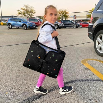 MENZOKЕ Kids Travel Tray, Road Trip Activities for Kids Toddlers | Toddler Car Activities with No-Drop iPad Holder Stand, Roadtrip Essentials with Dry Erase Board & Cooler Cup Holder, Black - color: Black Astronaut
