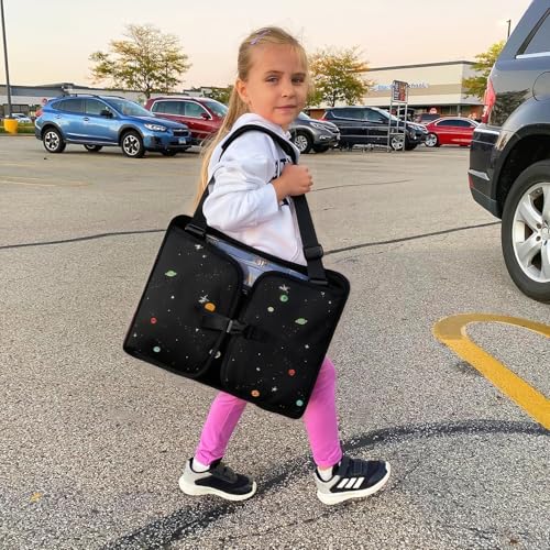 MENZOKЕ Kids Travel Tray, Road Trip Activities for Kids Toddlers | Toddler Car Activities with No-Drop iPad Holder Stand, Roadtrip Essentials with Dry Erase Board & Cooler Cup Holder, Black - color: Black Astronaut