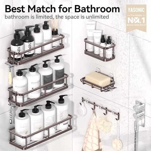 YASONIC Shower Caddy Adhesive, Rustproof Shower Organizer with Soap Holder, Large Capacity Shower Shelves for Inside Shower, No Drilling Bathroom Organizers and Storage for Home Decor（6 Pack Bronze） - color: Bronze, size: XL