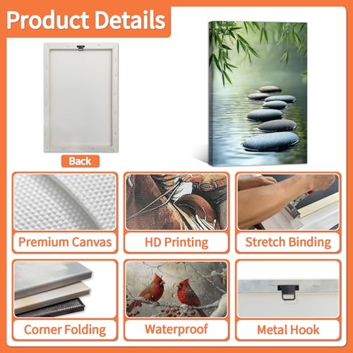 DONGLEHUA Zen Stones Bathroom Wall Art Zen Wall Decor Meditation Spa Poster Stones in Water Pictures Bamboo Prints for Yoga Room Living Room Home Decor Ready to Hang(Artwork-2,24" L x 16" W)