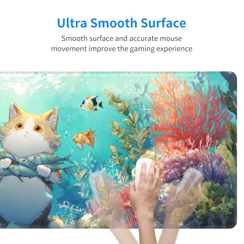 Cat Fish Mouse Pad Extended Large Gaming Mouse Pad XL Stitched Edges for Gamer Home Office 31.5 X 11.8 Inch - color: Cat Fish