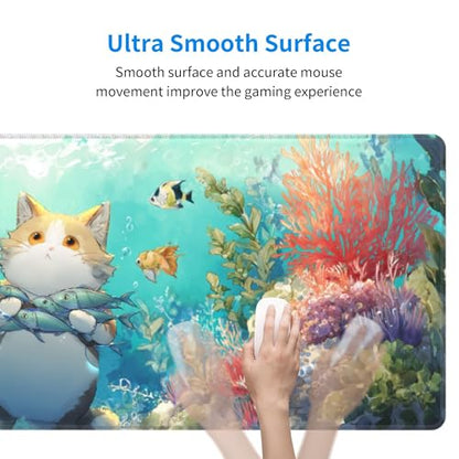 Cat Fish Mouse Pad Extended Large Gaming Mouse Pad XL Stitched Edges for Gamer Home Office 31.5 X 11.8 Inch - color: Cat Fish