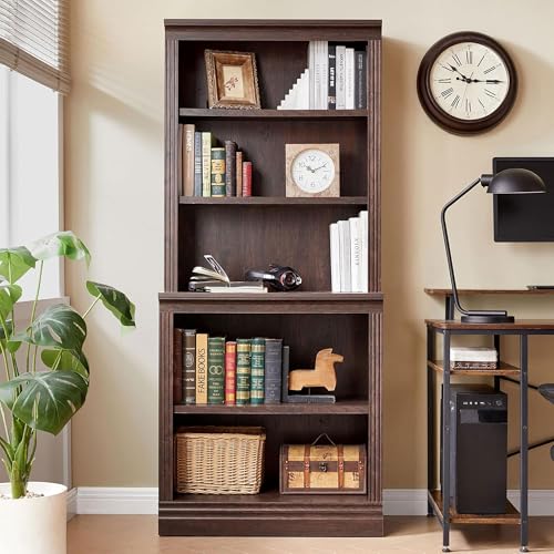 JAHRSTIM Halston Bookshelf, 5-Tier Tall Deep Storage Shelf, Adjustable Open Shelving Unit Closet Organizer and Storage for Living Room Home Office Bedroom, Modular Deep Bookcase Bookshelves - color: Dark Cherry, size: Multi-Depth w/o Doors