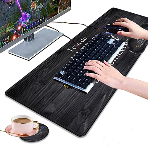 Desk Pad Gaming Mouse Pad + Wrist Rest Support Pad + Coaster, 31.5" × 11.8" Durable Non-Slip Extended Computer Mouse Pad, Suitable for Office and Home, Bible Verse Phil 4-13 - color: Bible Verse Phil 4-13