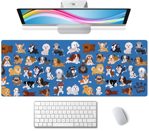 Cute Dog & Puppy XL Gaming Mouse Mat - 31.5 x 11.8 Inch Extended Long, Thin Desk Pad for Keyboard Mice - color: Cute Dog and Puppy