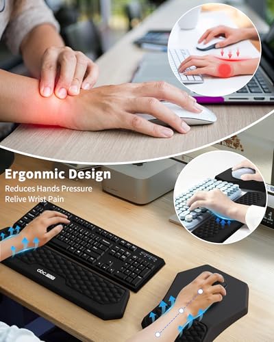 Ergonomic Mouse Pad and Keyboard Wrist Rest Support Set, Massage Design Mousepad for Carpal Tunnel Pain Relief, Memory Foam, Non-Slip PU Base for Computer Desk, Black - color: Black