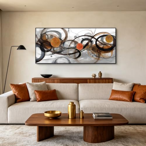 XLSJERST Abstract Canvas Wall Art Orange Picture for Living Room Wall Decor | Extra Large Size 70x31 Inch Grand and Luxurious Exquisite and Elegant Abstract Canvas Art Featuring Textured Fluid Painting - color: Black and grey brown, size: 70"L x 31"W