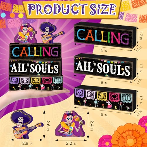 Britimes 4 Pcs Day of the Dead Skull Table Decor Halloween Tiered Tray Decorations Set Skull with Guitar and Maracas Block Signs Gift Rustic Farmhouse Tabletop Decor for Table & Home Office - style: Day of the Dead Duo