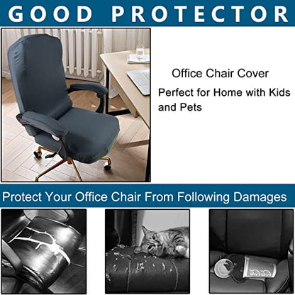 WOMACO Office Chair Covers, Stretch Computer Chair Cover with Armrest Covers, Universal Boss Chair Covers Modern Simplism Style High Back Chair Slipcover (Dark Gray, Large) - color: 1-dark Gray