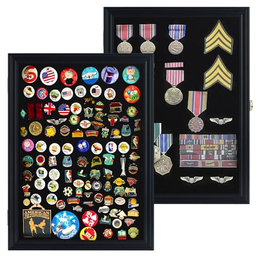 Large 19 X 14 Pin Display Case Medal Shadow Box with 98% UV Protection for Military Medals, Beach Tags, Jewelry Pins, Pin Gift, Insignia Ribbons Memorabilia Black Finish - color: Large - Black Finish