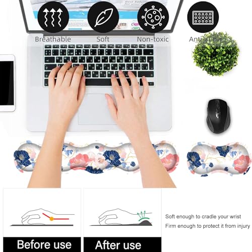 Bxgolkgd Desk Mat Set,Mouse Pad with Keyboard Wrist Rest & Mouse Wrist Rest,Wave-Shaped Design,Non-Slip Rubber Base,Ergonomic Desk Mat for Home,Office,Gaming,Abstract Flowers - color: Abstract Flowers