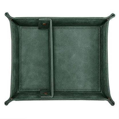 SITHON Valet Tray Desktop Storage Organizer, Removable 2 Compartments Catchall Tray Bedside Vanity Nightstand Caddy Holder Desk Storage Plate, Dark Green - color: Dark Green
