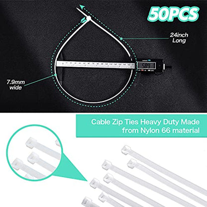 Shappy 24 Inch 50 Pcs Zip Ties Heavy Duty Strong Large Cable Wire Ties Zip Industrial Sturdy Wire, Awnings Tying Branches Bundling of Crops Fixed Water Pipes (White) - color: White, size: 24 inch