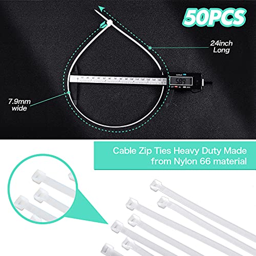 Shappy 24 Inch 50 Pcs Zip Ties Heavy Duty Strong Large Cable Wire Ties Zip Industrial Sturdy Wire, Awnings Tying Branches Bundling of Crops Fixed Water Pipes (White) - color: White, size: 24 inch