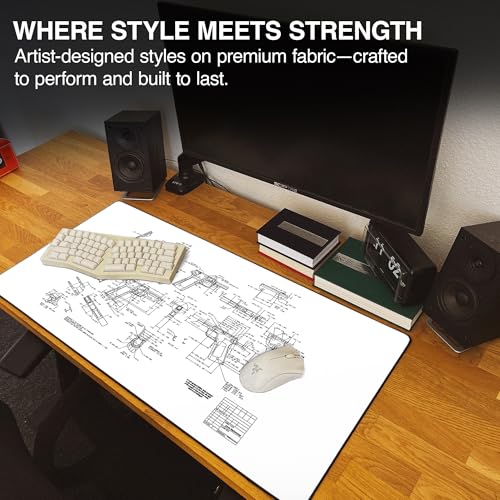 MPCO. Original Large Gaming Desk Mat – 36" x 17" Duraglyde Blueprints Browning 1911 – White Full Desk Mouse Pad for Smooth Precision – Non-Slip, Washable Extra-Large PC Mouse Pad for Gaming Sessions - color: Duraglyde Browning 1911 – White