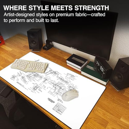 MPCO. Original Large Gaming Desk Mat – 36" x 17" Duraglyde Blueprints Browning 1911 – White Full Desk Mouse Pad for Smooth Precision – Non-Slip, Washable Extra-Large PC Mouse Pad for Gaming Sessions - color: Duraglyde Browning 1911 – White