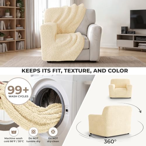 Premium Stretch Couch Covers for Sofa - Sofa Chair Cover Washable, Dogs & Pets Friendly - Elastic Polyester Loveseat Slipcovers - Non-Slip Love Seat Couch Covers - Cream (21"-39" Wide) - color: Cream, size: 21"-39" Wide