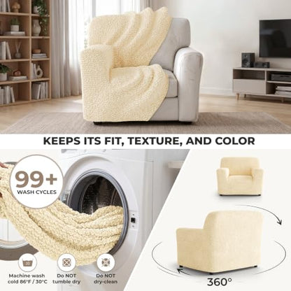 Premium Stretch Couch Covers for Sofa - Sofa Chair Cover Washable, Dogs & Pets Friendly - Elastic Polyester Loveseat Slipcovers - Non-Slip Love Seat Couch Covers - Cream (21"-39" Wide) - color: Cream, size: 21"-39" Wide