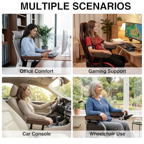 Smiry Ergonomic Office Chair Armrest Pads, Memory Foam Arm Rest Covers, Non-Slip Armrest Cushion with Adjustable Buckles and Straps, Elbow Relief for Desk, Gaming & Wheelchair (Coffee, Set of 2) - color: Coffee