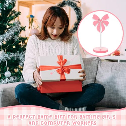 Kingdder Pink Bow Headphone Stand Cute Wood Headphone Stand Adorable Headset Holder Accessories Gamer Gifts for Teenage Women Teacher Girlfriend Office Worker Wife Gamer Room Decor Office Desk - style: Pink Bow