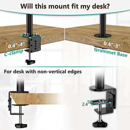 WALI Extra Tall Dual LCD Monitor Fully Adjustable Desk Mount Fits 2 Screens up to 27 inch, 22 lbs. Weight Capacity per Arm (M002XL), Black - size: 13"-27", style: Dual