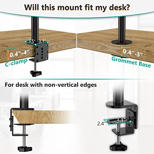 WALI Quad Monitor Desk Mount, 4 Monitor Stand Fits Heavy Duty Computer Screen up to 27 inch, Full Adjustable Arm Holds up to 22 lbs per Arm (M004), Black - size: 13"-27", style: Quad