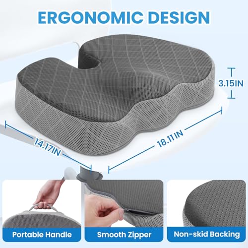 TushGuard Office/Car Seat Cushion, Non-Slip Sciatica & Back Coccyx Tailbone Pain Relief Chair Pad, Memory Foam Butt Pillow for Computer Desk, Wheelchair, Driving (Black&Grey) - color: Dark&light Grey, size: Large