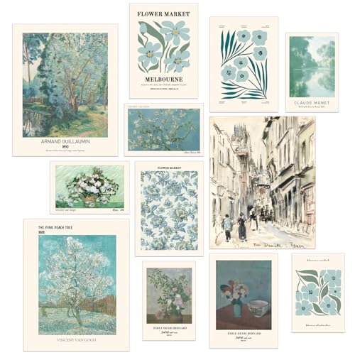 Dazoratix Matisse Wall Art Decor - 12 Pcs Sage Green Emerald Prints Bedroom Exhibition Gallery Abstract Posters Aesthetic Boho Vintage Pictures Painting for Living Room Home Bathroom Dorm (Unframed)