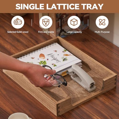 KIRIGEN Wood Letter Tray, Single-Tier Front-Load Desktop Paper Organizer, Brown Wooden Document Tray for Letter and A4 Paper, File Folder, Mail, Home Office Desk, 13.77 x 10.62 x 2.16 Inch, TP-DBR - color: Dark Brown