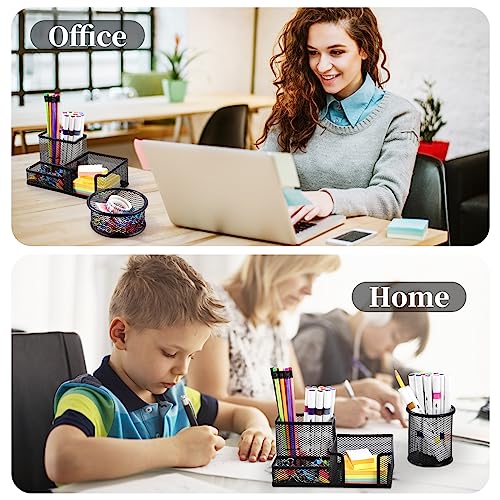 Mesh Pen Holder for Desk Pencil Holders 5 Pieces Desk Organizer Office Supplies Caddy with Sticky Notes Holder for Office School Home Black - style: 5 Piece Set
