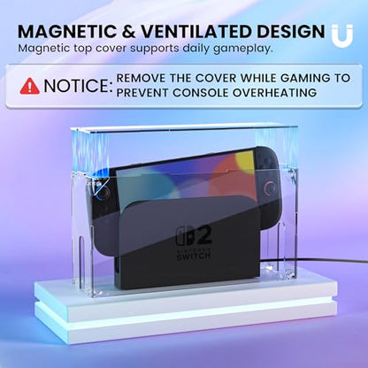 PlayVital Clear Acrylic Dust Cover for Nintendo Switch 2 | Transparent Display Box for Switch 2 Dock Mode, Magnetic Ventilation Top - Transparent - color: Transparent