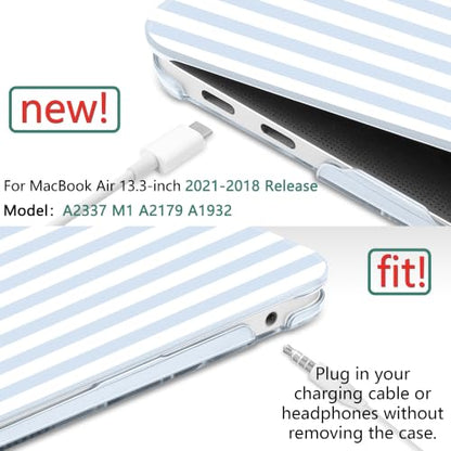 DONGKE Case for MacBook Air 13 Inch (2021-2018 Models A2337 M1/A2179/A1932), Blue & White Stripes Hard Shell Case with Keyboard Protector, Compatible with Retina Display and Touch ID - color: Blue & White Stripes
